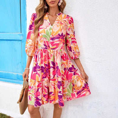 Floral Print Blouse Dress with Statement Sleeves