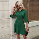 Chic Knee-Length Shirt Dress with Belted Style