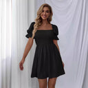 Chic Women's Puff Sleeve Short Dress with Gathered Bodice