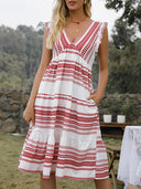 Women's Chic Ruffle Dress with Trendy Belt