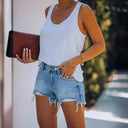 High-Waisted Destroyed Denim Shorts with Fringes