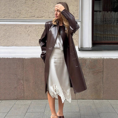 Chic Women's Faux Leather Blazer Jacket