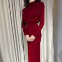 Chic Women's High Collar Evening Dress with Draped Sleeves