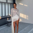 Chic Long Sleeve Mini Dress with Mesh Accents