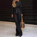 High-Waist Flared Jeans with Stylish Button Accents