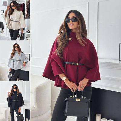 Stylish Cape Blouse with Pleated Detail and Accent Belt