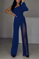 Chic Women's Jumpsuit with Sheer Inserts and Sequin Detail