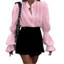 Women's Puff Sleeve Blouse with Classic Stand-Up Collar