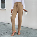 Stylish Women's High-Waist Pants with Elastic Waist and Pockets