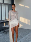 Chic Long Sleeve Mini Dress with Mesh Accents