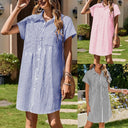Chic Women's Striped Shirt Dress with Pockets