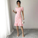 Floral Lace Midi Dress with Ruffled Hem for Women