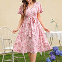 Floral Wrap Dress with Waist Belt for Women