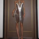Elegant Women's Party Dress with Slit & Gold Accents