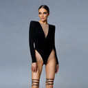 Women's Stylish V-Neck Bodysuit with Sheer Inserts