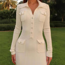 Chic Maxi Dress with Decorative Buttons and Flattering Fit