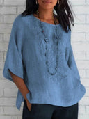 Embroidered Linen Blouse for Women
