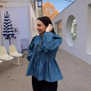 Trendy Women's Striped Blouse with Puff Sleeves
