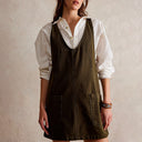 Women's Linen Dress with Deep Neckline & Pockets