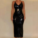 Chic Shiny Faux Leather Bodycon Dress for Women