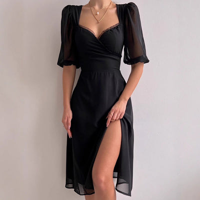 Chic Maxi Dress with Puff Sleeves and Slit