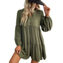 Chic Women's Dress with Button Accents and Billowing Sleeves