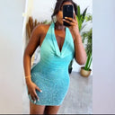 Women's Short Dress with Shimmering Texture and Adjustable Straps