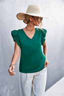 Women's Ruffled Hem V-Neck Blouse