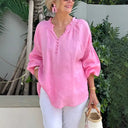 Balloon Sleeve Women's Blouse with Button Detail