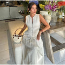Chic Midi Dress with Full Zip and Flattering Design