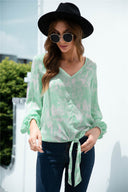 Chic Women's Blouse with Flowy Sleeves and Knot Accent