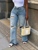 Trendy High Waist Distressed Women's Jeans