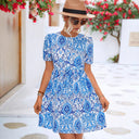 Floral Print Dress with Elastic Waistband for Women