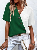 Asymmetrical Women's Blouse with Button Accents