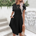 Chic Women's Dress with Elastic Waist & Decorative Sleeves