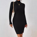 Fitted Ribbed Dress with High Collar & Side Slit