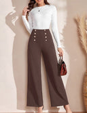 Chic Women's High-Waisted Wide-Leg Pants with Buttons