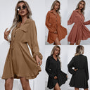 Chic Women’s Button-Down Shirt Dress with Elastic Waist