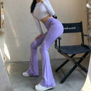 Women's High-Waisted Flared Pants with Ribbed Design