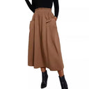 Chic Midi Skirt with Elastic Waist and Pocket Design