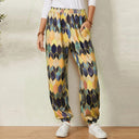 Trendy Women's Pants with Geometric Design and Stretchy Waist
