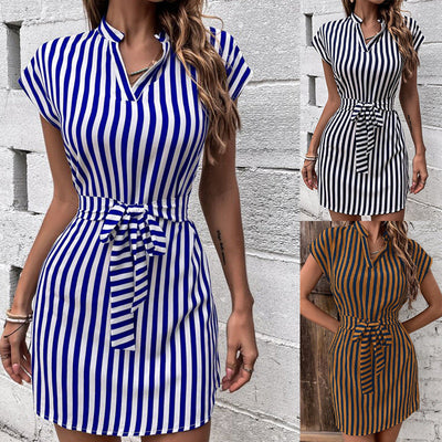 Chic Women's Striped Dress with Belt