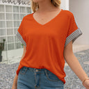 Women's V-Neck Striped Sleeve T-Shirt - Relaxed Fit