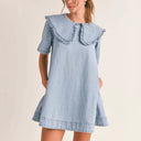 Chic Women's Denim Dress with Ruffled Collar