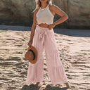 Women's High-Waisted Palazzo Trousers with Side Gatherings