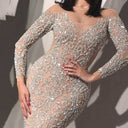 Shimmering Sequin Evening Dress with Deep Back Cutout