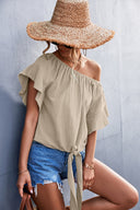 Chic Women's Blouse with Knot Detail and Puffed Sleeves
