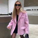 Chic Faux Fur Blazer Jacket with Decorative Buttons