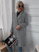 Chic Women's Checkered Long Blazer with Stylish Cut