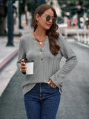 Textured Long Sleeve Blouse with Button Accents